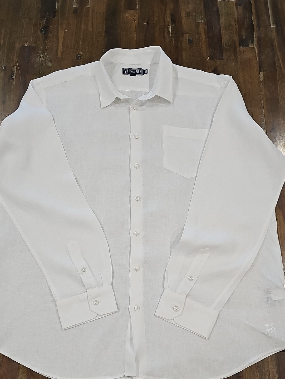Vilebrequin Men's White Linen Dress Shirt with Chest Pocket